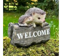 Animal Crackers Hedgehog Garden Decoration With Welcome Wording, Wood Effect Resin, Novelty Hog Lover Gift