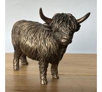 Animal Crackers Highland Cow ornament figurine from the Leonardo Reflections Bronzed range, in gold gift box (Single Standing Cow, length 19cm)