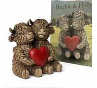 Animal Crackers Highland Cows With Red Heart Hughie Highland Cow Collectable Figurine in Brown Animal Crackers Brown