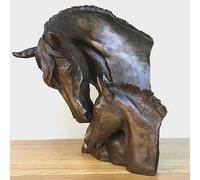 Animal Crackers Horse Mare and Foal Heads sculpture by David Geenty, solid Cold Cast Bronze quality home decor and horse lover gift