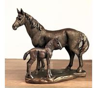 Animal Crackers Horse Mare & Foal figurine aged bronze effect, Leonardo Bronzed Reflections range, gold gift box