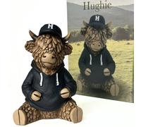 Animal Crackers Hughie Wearing A Hoodie & Cap, Highland Cow Collectable Figurine in Brown Animal Crackers Brown