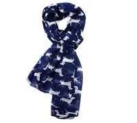 Animal Crackers Ladies Dachshund design scarf, lightweight cotton mix fabric in choice of styles and colours, a lovely Dog lover novelty gift and stocking filler (White Dog on Navy)