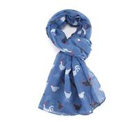 Animal Crackers Ladies Roosters design lightweight scarf cotton mix fabric in choice of colours (Blue, Pink, Green or Grey), a lovely Chicken or Hen lover novelty gift and stocking filler (Blue)