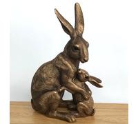 Animal Crackers Large (25.5Cm /10" High) Bronze Effect Sitting Hare With Baby Figurine From The Leonardo Reflections Bronzed Range, Gift Boxed.