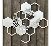 Animal Crackers Large Bee Honeycomb Wall Art Silver Metal Home Or Garden Decoration