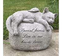 Animal Crackers Large Cat with angel wings on stone, lovely memorial grave marker garden ornament or pet loss gift