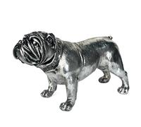 Animal Crackers large English Bulldog figurine in aged silver effect finish, classic standing Bulldog pose, on trend home decor Dog lover gift, length 26cm, gift boxed