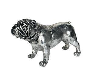 Animal Crackers large English Bulldog figurine in aged silver effect finish, classic standing Bulldog pose, on trend home decor Dog lover gift, length 26cm, gift boxed