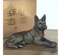 Animal Crackers Laying German Shepherd Dog figurine from the Leonardo Reflections Bronzed range, 18.5cm, gift boxed