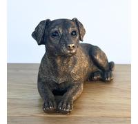 Animal Crackers Laying Jack Russell Terrier Dog figurine from the Leonardo Reflections Bronzed range, gift boxed