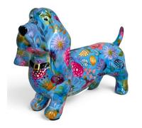 Animal Crackers 'Love Cats' ceramic Cat figurine with hearts design by Pomme Pidou, modern home decoration, Cat lover gift or collecatable, gift boxed (Basset Hound - Blue)