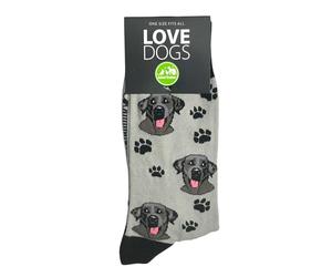 Animal Crackers LOVE DOGS Black Labrador Dog Breed Socks, plush 80% cotton fabric, Men's or Women's sizes