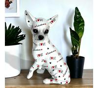 Animal Crackers LOVE DOGS Chihuahua figurine, glossy white finish with Love Chihuahuas wording & red hearts, novelty Chihuahua lover gift or collectable, boxed, height 25cm