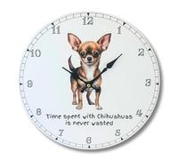 Animal Crackers 'Love Dogs' Dog Breed design wall clock with 'Time Spent With Chihuahuas Is Never Wasted' slogan, 33cm diameter, gift boxed, great Dog lover gift (Chihuahuas)