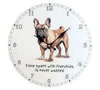 Animal Crackers 'Love Dogs' Dog Breed design wall clock with 'Time Spent With Frenchies Is Never Wasted' slogan, 33cm diameter, gift boxed, great Dog lover gift (French Bulldogs)