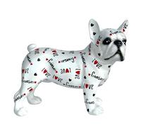 Animal Crackers LOVE DOGS French Bulldog figurine, glossy white finish with Love Frenchies wording & red hearts, novelty Dog lover gift or collectable, boxed, length 24cm