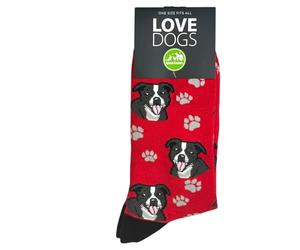 Animal Crackers 'Love Dogs' STAFFORDSHIRE BULL TERRIER Dog Breed Socks, plush 80% cotton fabric, Men's or Women's sizes