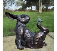 Animal Crackers Playful Rabbit With A Bird On His Foot Home Or Garden Decoration in Bronze Animal Crackers Bronze