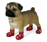 Animal Crackers Pug Dog Figurine In Red Welly Boots With Colourful Flowers Decoration in Brown Animal Crackers Brown