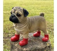 Animal Crackers Pug Dog In Red Wellington Boots Fun Home Garden Or Patio Decoration in Brown Animal Crackers Brown