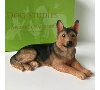 Animal Crackers Realistic Laying German Shepherd Dog Figurine, 18cm, Gift Boxed in Brown Animal Crackers Brown