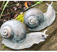 Animal Crackers Set of 2 aged bronze effect Snail ornaments novelty weatherproof garden allotment or pond lover gift