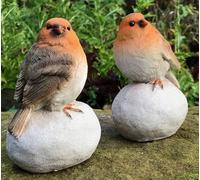 Animal Crackers SET OF 2 Robin on Stones home or garden ornaments, realistic pebble effect, lovely Robin lover gift. Height 12 cm