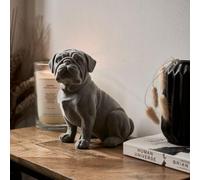 Animal Crackers Sitting Pug Dog Figurine Grey Velvet Ornament