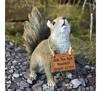 Animal Crackers Squirrel Garden Figurine Decoration With Bird Feeders Empty Sign in Brown Animal Crackers Brown