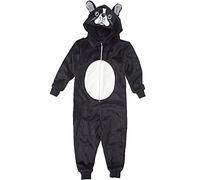 Animal Crazy Boys Girls French Bulldog Onesie Fleece Jumpsuit Playsuit UK Seller - Black - 5/6 Years