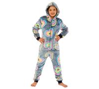Animal Crazy Onesie Girls Boys Kids Childrens Fleece Onesies Jumpsuit Playsuit One Piece UK Seller - Hearts - 13 Years