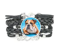 Animal Creative Big Eyes Bulldog Love Adjustable Leather Braided Bracelet | Multilayer,Punk,Wristband,Handmade,Gift,Bangle,Accessory, Girlfriend,Lover,Ethnic,Friendship ,Birthday,Christmas,Music
