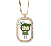 Animal Croak Nature Green Fly UU Necklace Pendant Diamond Crystal Golden Jewelry