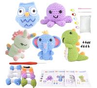 Animal Crochet Kit, Crochet Starter Kit for Beginners Adults,Complete DIY Crochet Set to Make 5 pcs Animals Dolls,Learn to Knitting Art Craft Kits with Instructions and Video Tutorials