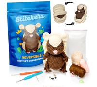 Animal Crochet Starter Kit - Learn to Crochet with Easy Step by Step Videos - Beginner Kit for Adults, Kids, Women and Men - Reversible Armadillo