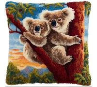 Animal Cross Stitch Latch Hook Sofa Cushion Cover,Koalas On The Tree,3D Pre-Printed Pillow Case Latch Hook Embroidery Pillow Cover Kits with All Tool Fit for Kids and Adults,17X17Inch