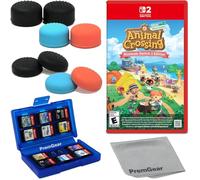 Animal Crossing: New Horizons for Nintendo Switch 2 Edition (US Version), with PremGear Thumb Grips (8 pack, 3 colors, 2 Heights - 3mm, 7mm), 24 Slot Game Card Holder & Cleaning Cloth