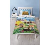 Animal Crossing Official Single Duvet Cover | Reversible Two Sided Beach Design | Polycotton Fun Bedding with Matching Pillow Case, Multi Coloured, 200 x 135cm (Single Duvet), AMCBCHDS001UK1