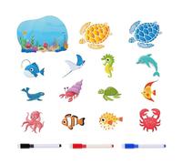 Animal Cruise Door Decorations Magnets - 15 Pcs Fun Ocean Sea Animal Themed Cruise Door Decorations Magnetic with 3 Paint Pens Cute Turtle Crab Fish Magnet for Summer Carnival Cabin Fridge Decor