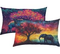 Animal Cushion Covers 20 x 30 cm 2 pack, Elephant Outdoor Cushions Waterproof Linen with Invisible Zipper, Soft & Comfort & Durable Pillow Cases for Bed, Sofa, Ideal Home Decor for All Seasons K3-462