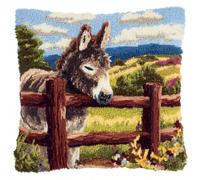 Animal Cushion Making Kit Donkey in The Fence Crochet Needlework Crafts with Latch Hook Tool for Adults DIY Handmade Home Cushion Kits Decor 17x17In