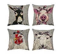 animal Cushion pink pig Throw Pillow Covers Cotton Linen Decorative Square poultry Pillowcase for Sofa Couch Car Bedroom Outdoor Pillow Case 45x45cm Set of 4