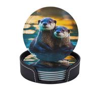 Animal Cute Brown Otters 2 Print 6 Pcs Practical Functional Drink Coasters Coffee Office Home Tabletop Protection