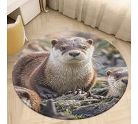 Animal Cute Brown Otters Area Rug Washable Circle Carpet Non-Slip Round Floor Rug Small Low Pile Waterproof Print Door Mat Pad Decor for Bedroom Living Room Bathroom Kitchen 80 * 80cm