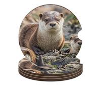Animal Cute Brown Otters Car Coasters for Cup Holder Wood Absorbent Cup Coaster 2.6 Inch Universal Non Slip Cork Base Drink Coaster Auto Interior Accessories for Women Men 4PCS