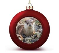 Animal Cute Brown Otters Christmas Ball Ornament Shatterproof Hanging Ball Ornaments with String Decorative Christmas Baubles for Xmas Tree Home Wedding Holiday Party Decor Supply