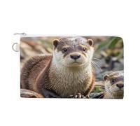 Animal Cute Brown Otters Coin Purse Canvas Wallet with Zipper Portable Mini Change Pouch Cute Money Pouch Small Organizer Coin Card Key Holder for Women Girls Daily Use Gift