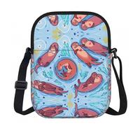 Animal Cute Brown Otters Crossbody Bag With Print,Lightweight 600d Oxford-Fabric,Water-Resistant Scratch-Resistant, Zipper Closure+Turn-Lock Flap
