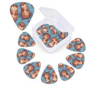 Animal Cute Brown Otters Guitar Picks 12 Pack with Organizer Box, 0.46 0.71 0.96 mm Includes Thin Medium Heavy Thickness,Abstract Guitar Pick Plectrums for Electric Guitar Ukulele Bass